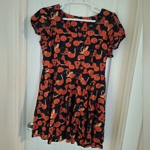 Collectif Pumpkin Print Dress - Black and Orange